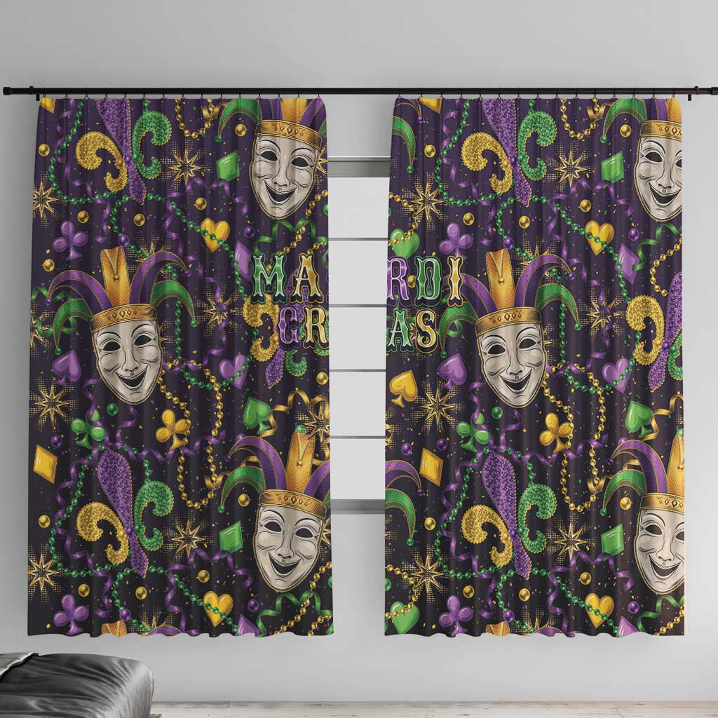 Mardi Gras Carnival Night Window Curtain Jester Mask Fantasy