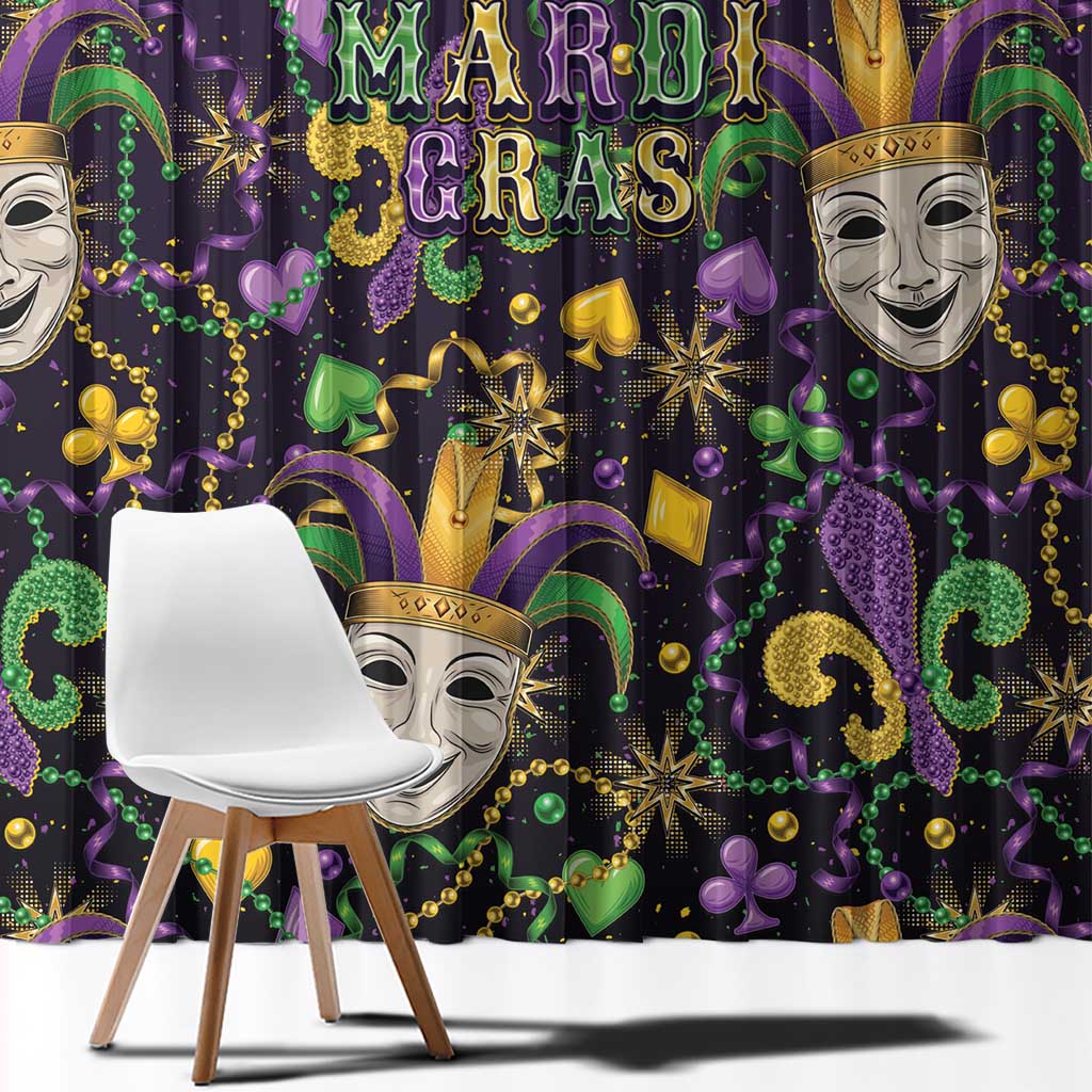 Mardi Gras Carnival Night Window Curtain Jester Mask Fantasy