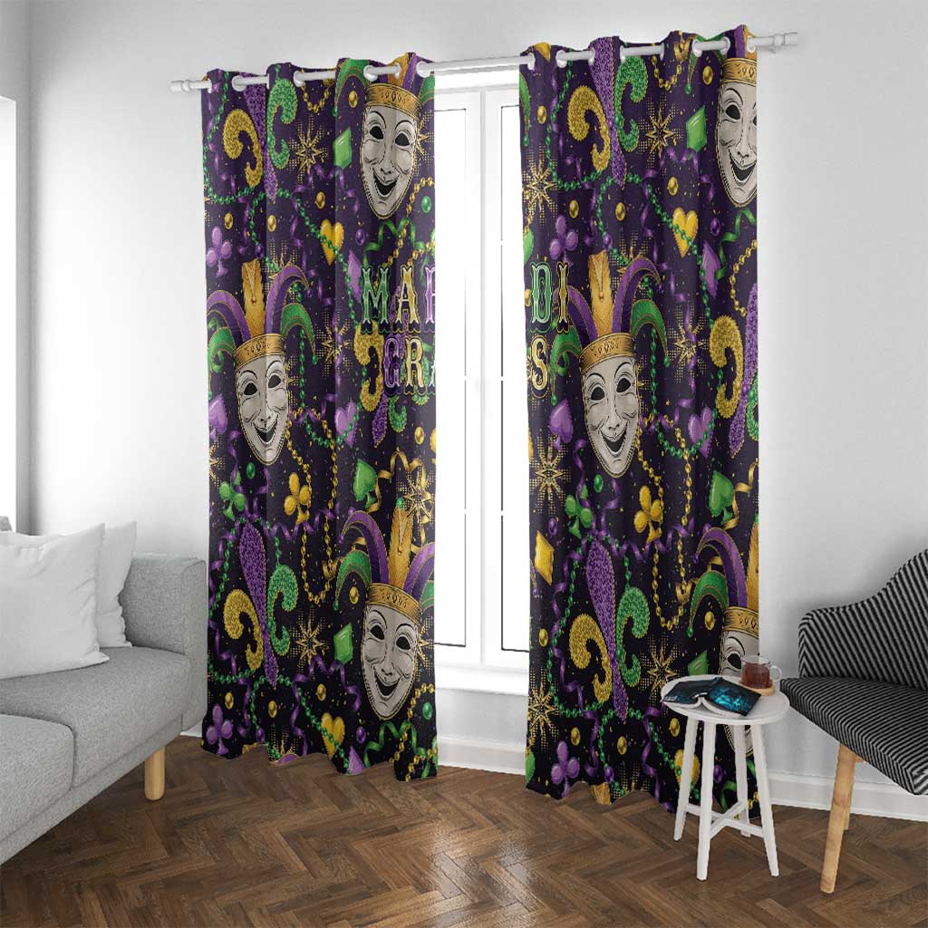 Mardi Gras Carnival Night Window Curtain Jester Mask Fantasy