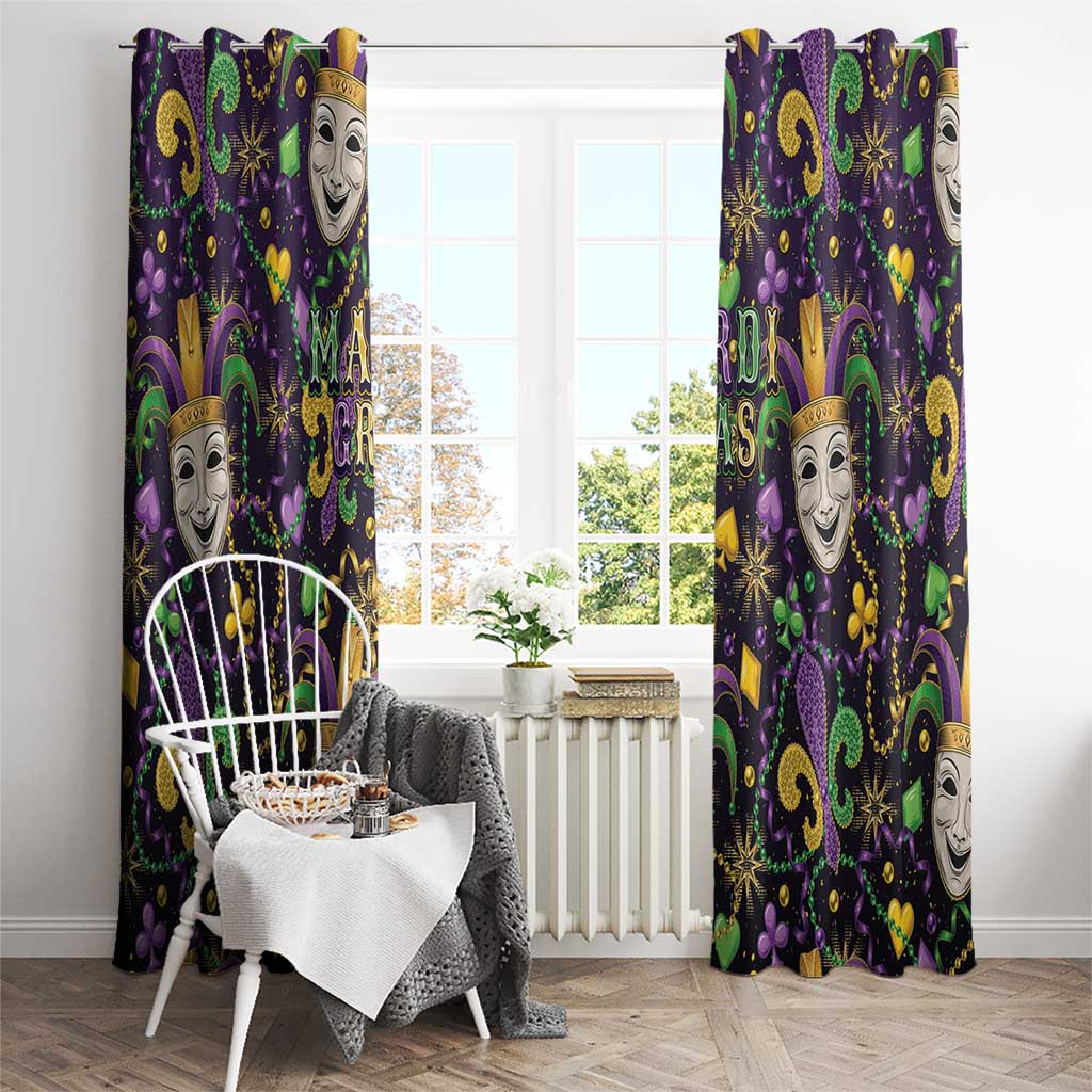 Mardi Gras Carnival Night Window Curtain Jester Mask Fantasy