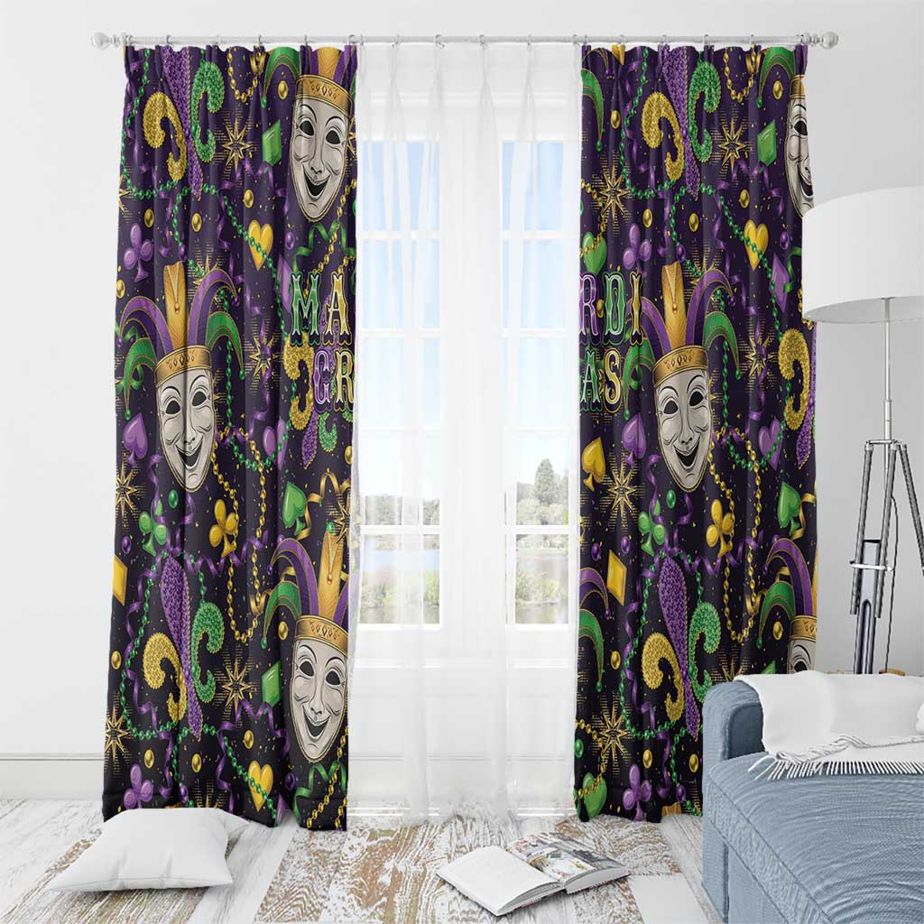 Mardi Gras Carnival Night Window Curtain Jester Mask Fantasy