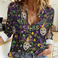 Mardi Gras Carnival Night Women Casual Shirt Jester Mask Fantasy