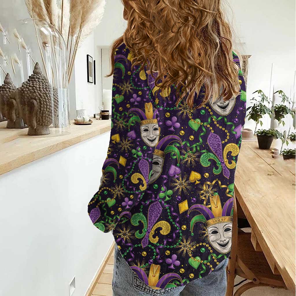 Mardi Gras Carnival Night Women Casual Shirt Jester Mask Fantasy