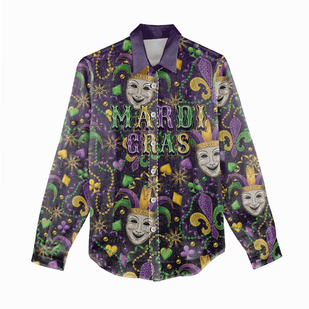 Mardi Gras Carnival Night Women Casual Shirt Jester Mask Fantasy