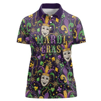 Mardi Gras Carnival Night Women Polo Shirt Jester Mask Fantasy