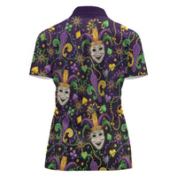 Mardi Gras Carnival Night Women Polo Shirt Jester Mask Fantasy