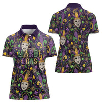 Mardi Gras Carnival Night Women Polo Shirt Jester Mask Fantasy