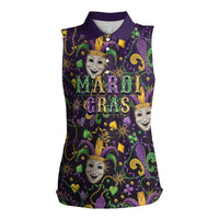 Mardi Gras Carnival Night Women Sleeveless Polo Shirt Jester Mask Fantasy