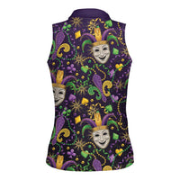Mardi Gras Carnival Night Women Sleeveless Polo Shirt Jester Mask Fantasy