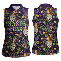 Mardi Gras Carnival Night Women Sleeveless Polo Shirt Jester Mask Fantasy