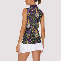 Mardi Gras Carnival Night Women Sleeveless Polo Shirt Jester Mask Fantasy