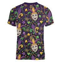 Mardi Gras Carnival Night Women V-Neck T-Shirt Jester Mask Fantasy