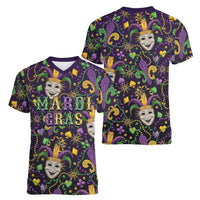 Mardi Gras Carnival Night Women V-Neck T-Shirt Jester Mask Fantasy