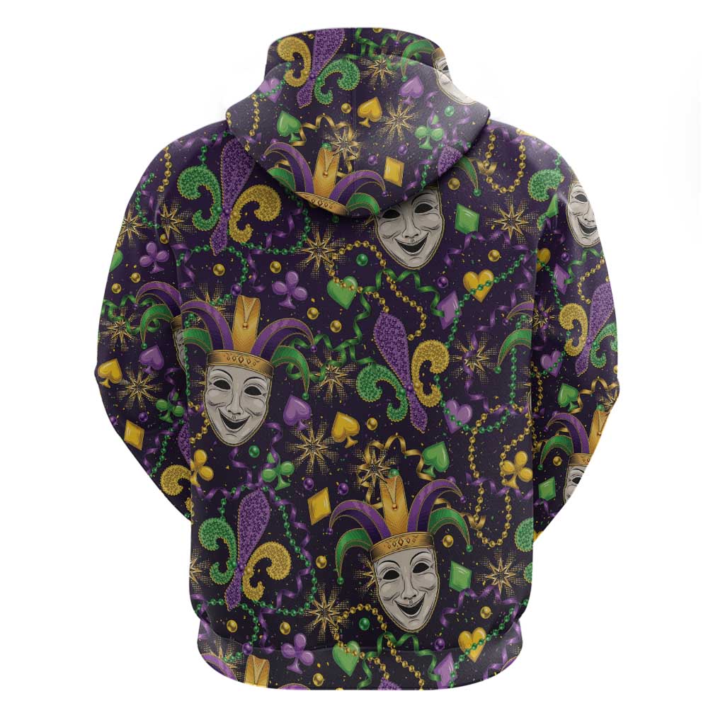 Mardi Gras Carnival Night Zip Hoodie Jester Mask Fantasy