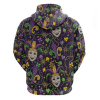 Mardi Gras Carnival Night Zip Hoodie Jester Mask Fantasy
