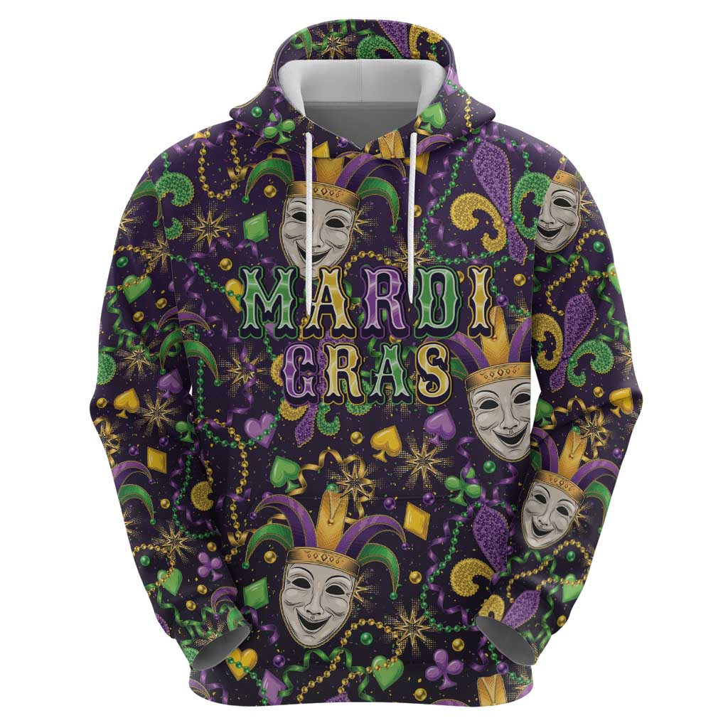 Mardi Gras Carnival Night Zip Hoodie Jester Mask Fantasy
