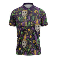 Mardi Gras Carnival Night Zipper Polo Shirt Jester Mask Fantasy