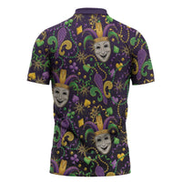 Mardi Gras Carnival Night Zipper Polo Shirt Jester Mask Fantasy