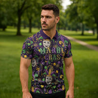 Mardi Gras Carnival Night Zipper Polo Shirt Jester Mask Fantasy
