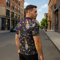 Mardi Gras Carnival Night Zipper Polo Shirt Jester Mask Fantasy