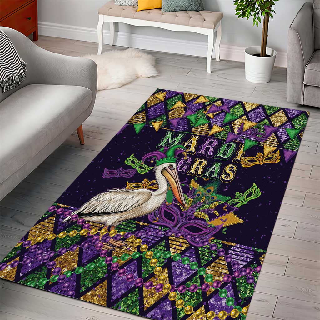Mardi Gras Pelican Area Rug Let the Good Times Roll