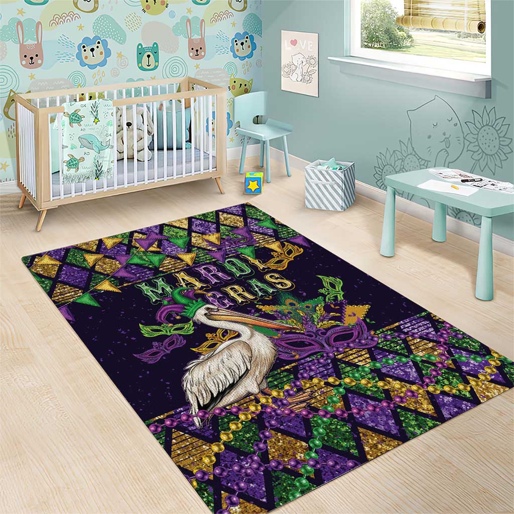 Mardi Gras Pelican Area Rug Let the Good Times Roll
