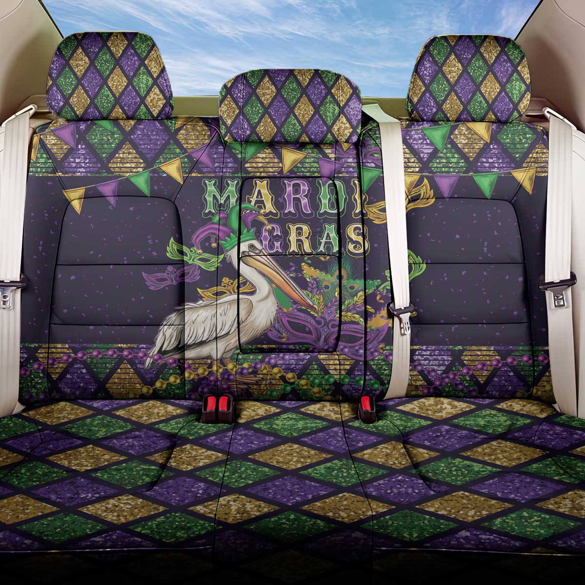 Mardi Gras Pelican Back Car Seat Cover Let the Good Times Roll