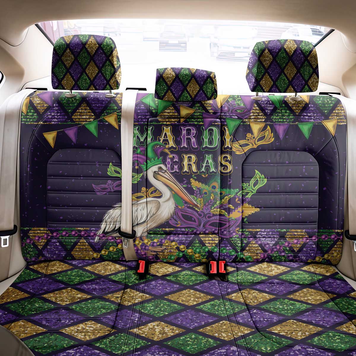 Mardi Gras Pelican Back Car Seat Cover Let the Good Times Roll