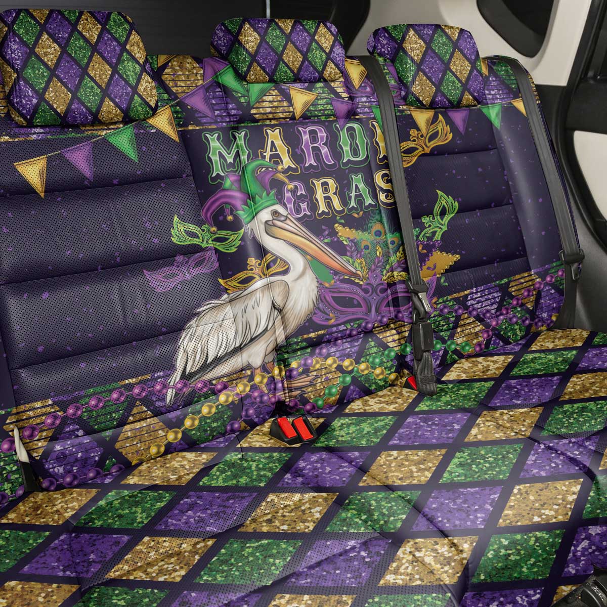 Mardi Gras Pelican Back Car Seat Cover Let the Good Times Roll