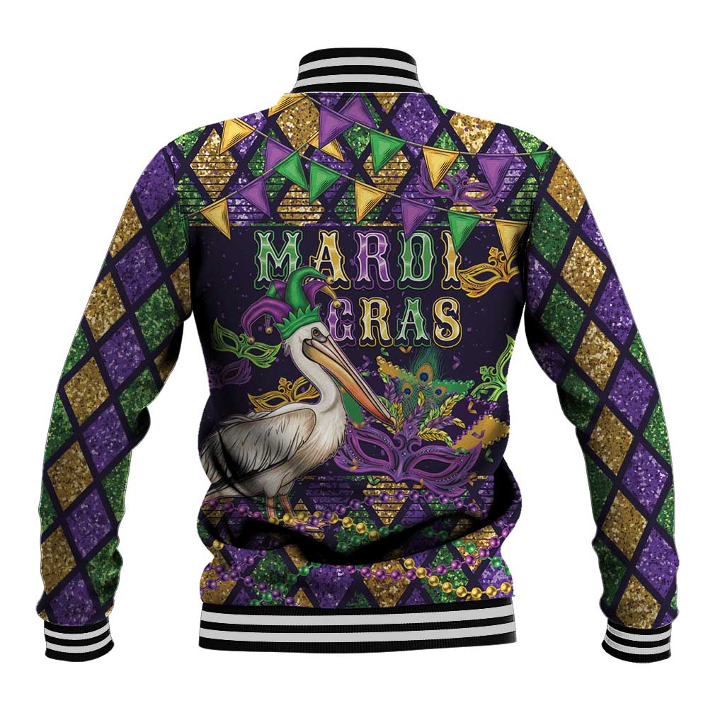 Mardi Gras Pelican Baseball Jacket Let the Good Times Roll