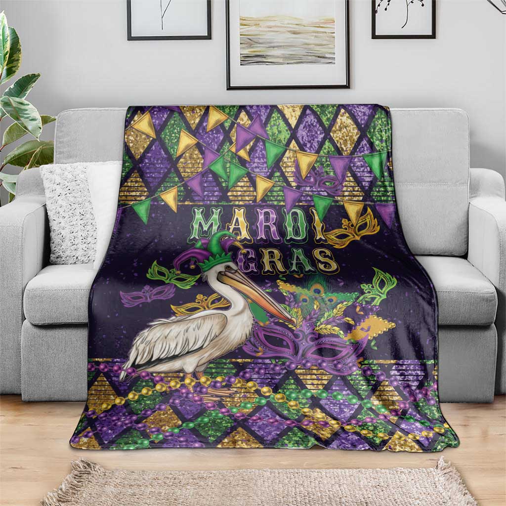 Mardi Gras Pelican Blanket Let the Good Times Roll