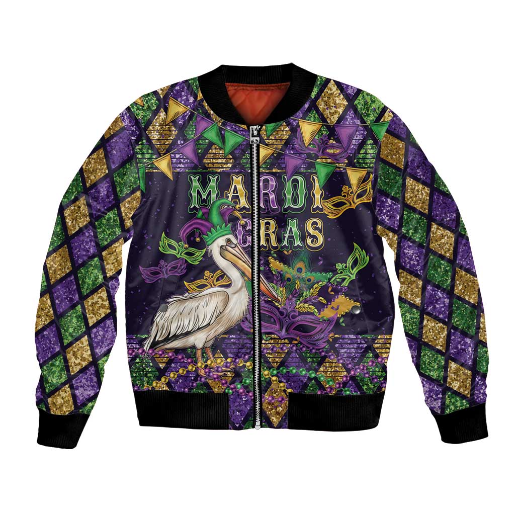 Mardi Gras Pelican Bomber Jacket Let the Good Times Roll