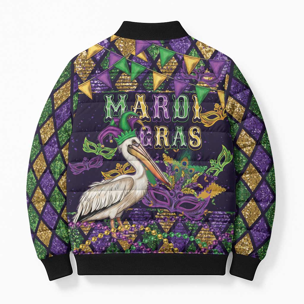 Mardi Gras Pelican Bomber Puffer Jacket Let the Good Times Roll