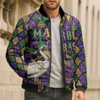 Mardi Gras Pelican Bomber Puffer Jacket Let the Good Times Roll
