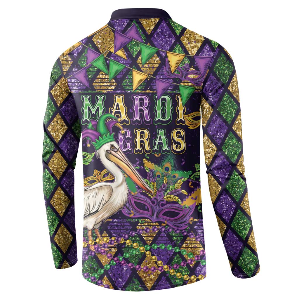 Mardi Gras Pelican Button Sweatshirt Let the Good Times Roll