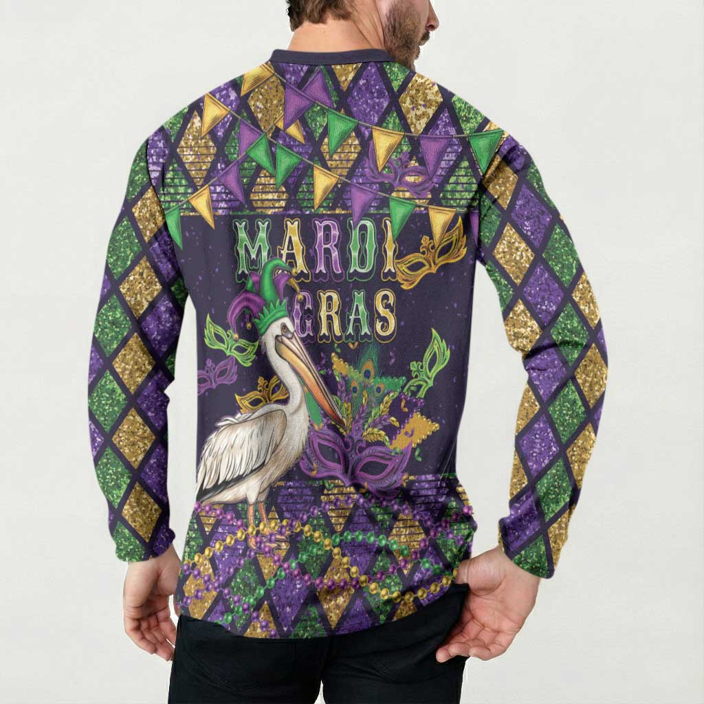 Mardi Gras Pelican Button Sweatshirt Let the Good Times Roll