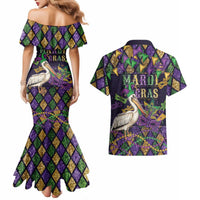 Mardi Gras Pelican Couples Matching Mermaid Dress and Hawaiian Shirt Let the Good Times Roll
