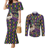 Mardi Gras Pelican Couples Matching Mermaid Dress and Long Sleeve Button Shirt Let the Good Times Roll