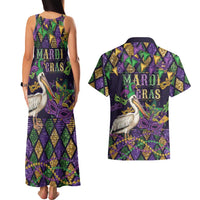 Mardi Gras Pelican Couples Matching Tank Maxi Dress and Hawaiian Shirt Let the Good Times Roll