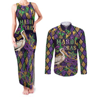 Mardi Gras Pelican Couples Matching Tank Maxi Dress and Long Sleeve Button Shirt Let the Good Times Roll