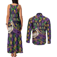 Mardi Gras Pelican Couples Matching Tank Maxi Dress and Long Sleeve Button Shirt Let the Good Times Roll