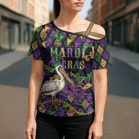 Mardi Gras Pelican Cross Shoulder Shirt Let the Good Times Roll
