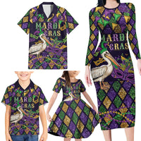 Mardi Gras Pelican Family Matching Long Sleeve Bodycon Dress and Hawaiian Shirt Let the Good Times Roll