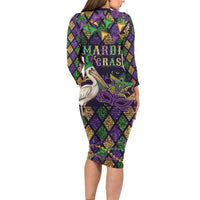 Mardi Gras Pelican Family Matching Long Sleeve Bodycon Dress and Hawaiian Shirt Let the Good Times Roll