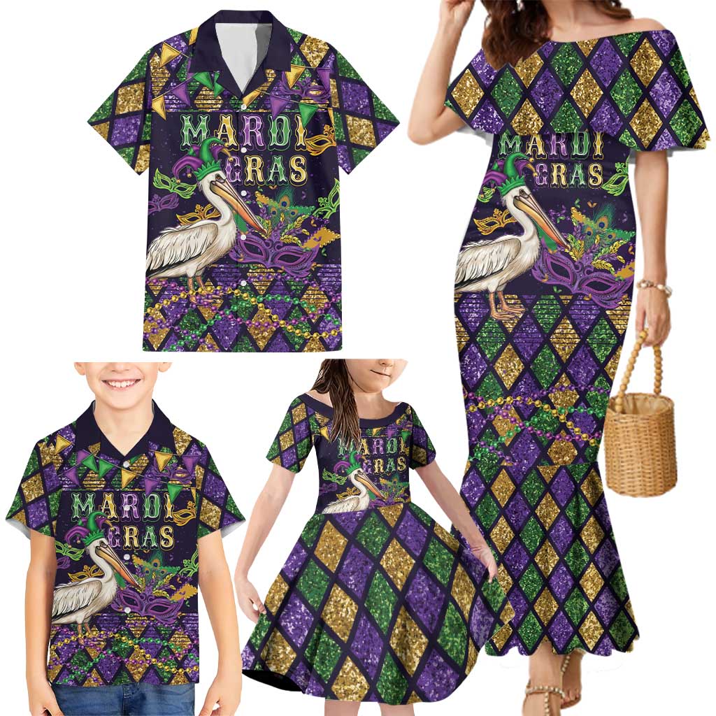 Mardi Gras Pelican Family Matching Mermaid Dress and Hawaiian Shirt Let the Good Times Roll