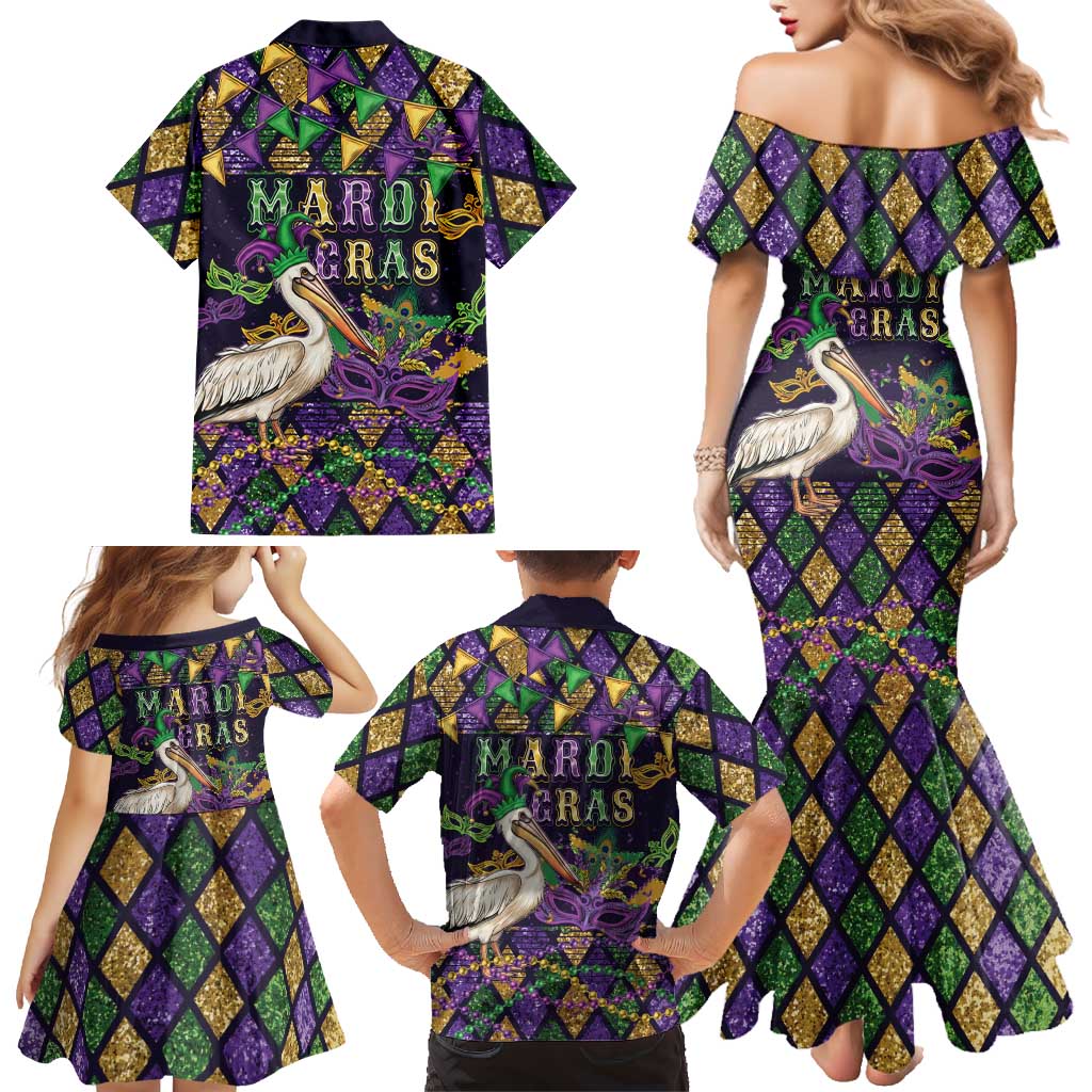 Mardi Gras Pelican Family Matching Mermaid Dress and Hawaiian Shirt Let the Good Times Roll