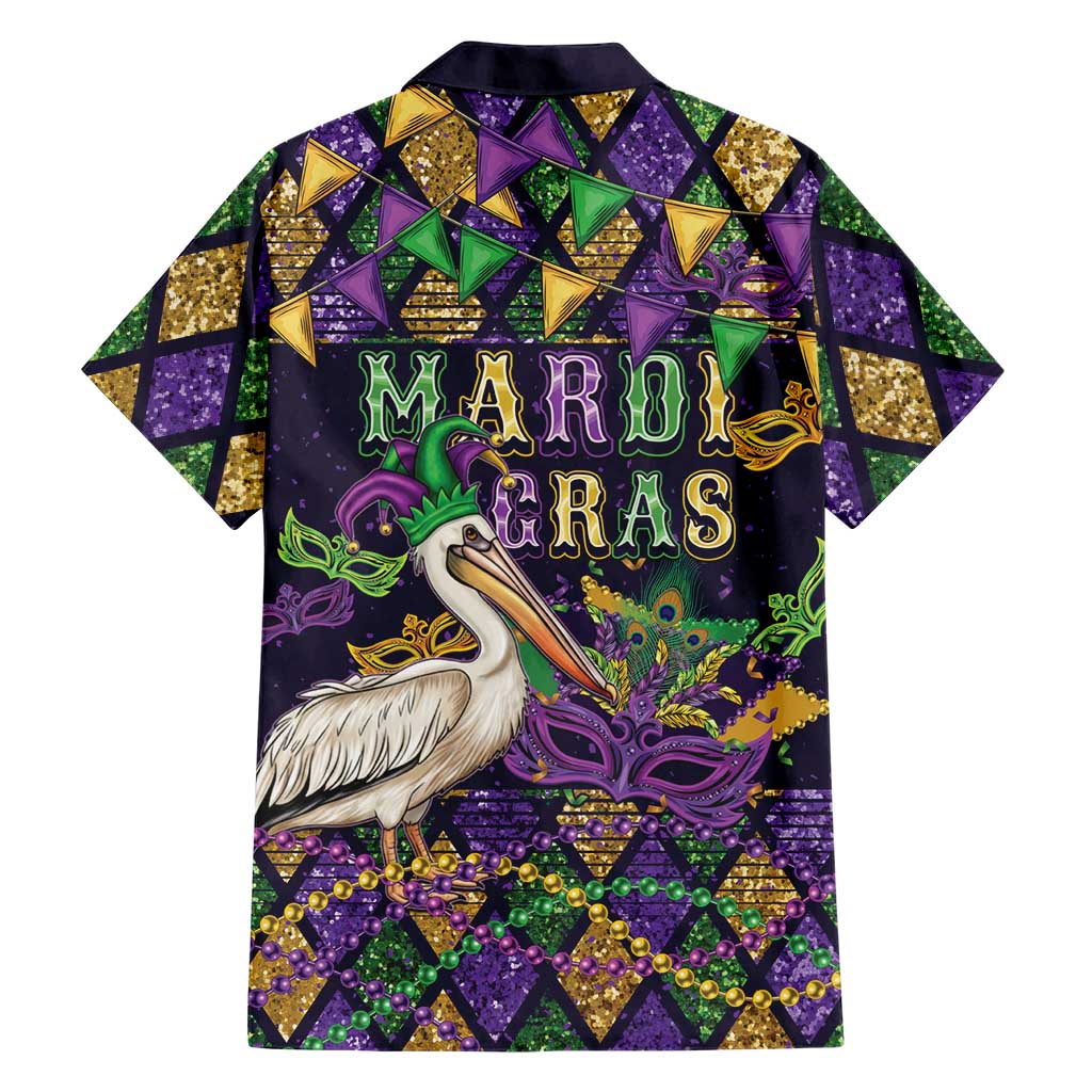 Mardi Gras Pelican Family Matching Off The Shoulder Long Sleeve Dress and Hawaiian Shirt Let the Good Times Roll