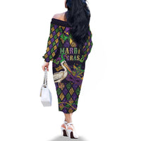 Mardi Gras Pelican Family Matching Off The Shoulder Long Sleeve Dress and Hawaiian Shirt Let the Good Times Roll