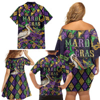 Mardi Gras Pelican Family Matching Off Shoulder Short Dress and Hawaiian Shirt Let the Good Times Roll