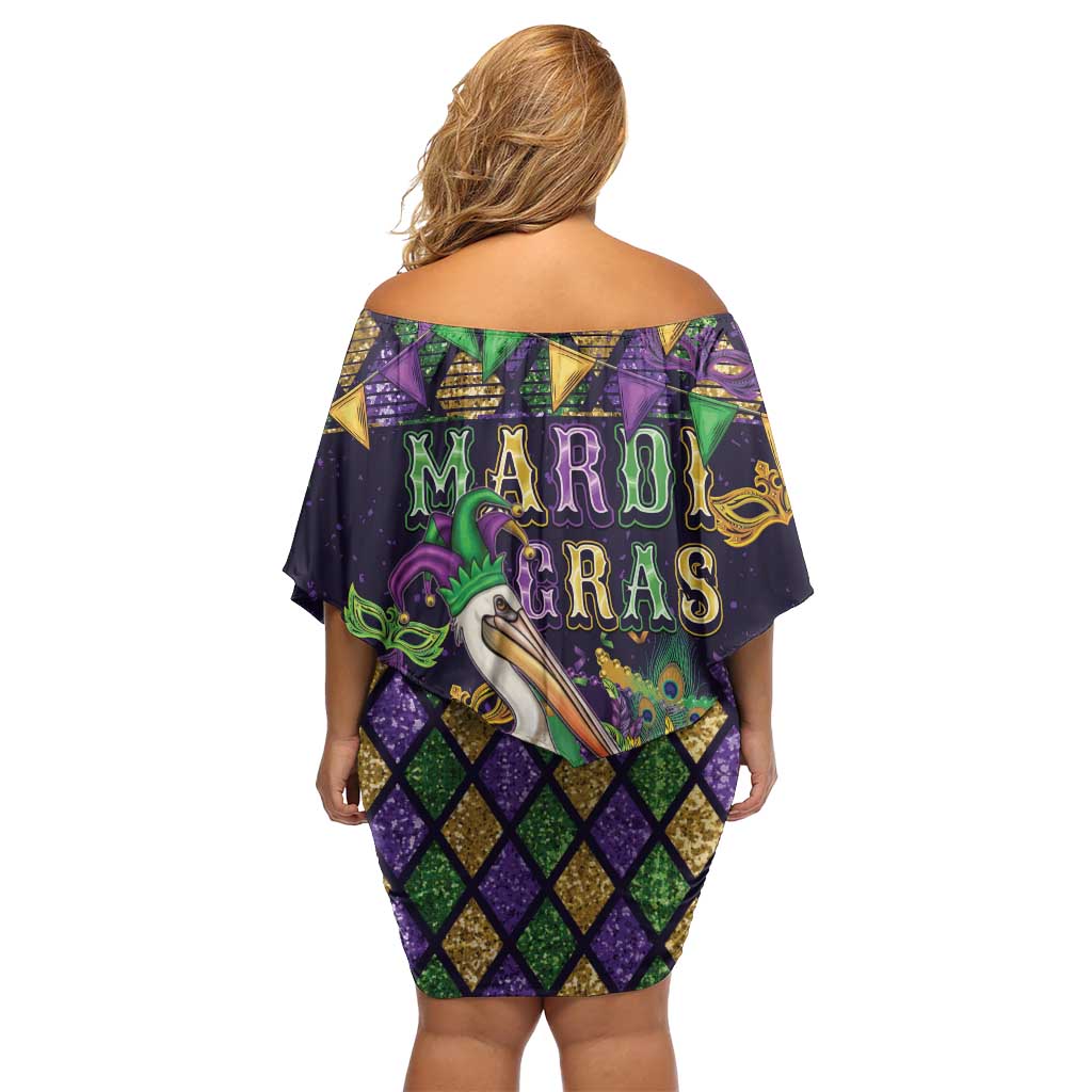 Mardi Gras Pelican Family Matching Off Shoulder Short Dress and Hawaiian Shirt Let the Good Times Roll